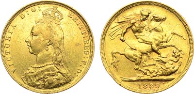 Лот №239,  Великобритания. Королева Виктория. Соверен 1889 года.