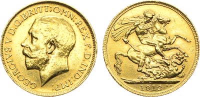 Лот №243,  Великобритания. Король Георг V. Соверен 1912 года.