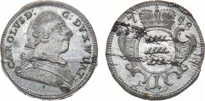 Лот №263,  Германия. Герцогство Вюртемберг. 1 крейцер 1758 года.