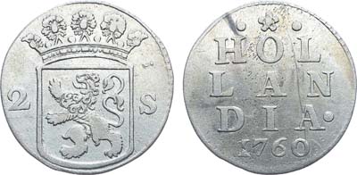 Лот №389,  Республика Соединённых провинций Нидерландов. Провинция Голландия. 2 стювера 1760 года.
