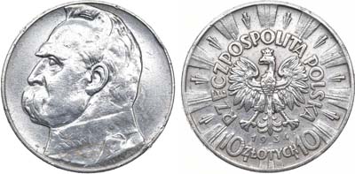 Лот №405,  Польша. Вторая Республика. 10 злотых 1934 года. Пилсудский.