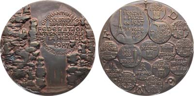 Лот №411,  Португалия. Медаль 1987 года. XX Международного конгресса медальерного искусства FIDEM (Колорадо-Спрингс, 1987 г.) в память 50-летия организации.