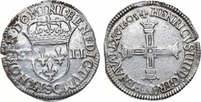 Лот №455,  Королевство Франция. Король Генрих IV. 1/4 экю 1605 года.