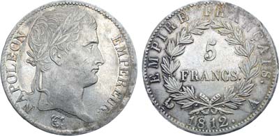 Лот №459,  Французская империя. Император Наполеон I Бонапарт. 5 франков 1812 года.