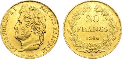 Лот №462,  Королевство Франция. Король Луи-Филипп I. 20 франков 1844 года.