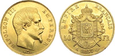 Лот №466,  Французская империя. Император Наполеон III. 50 франков 1857 года.