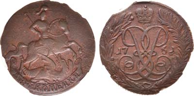 Лот №722, 2 копейки 1761 года. В слабе CPRC AU 55 BN.