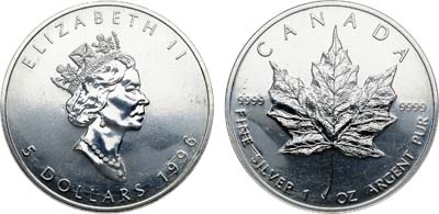 Лот №217,  Канада. 5 долларов 1996 года. Кленовый лист.