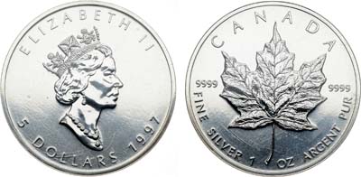 Лот №218,  Канада. 5 долларов 1997 года. Кленовый лист.