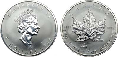 Лот №219,  Канада. 5 долларов 1998 года. Кленовый лист.