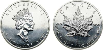 Лот №221,  Канада. 5 долларов 1999 года. Кленовый лист.