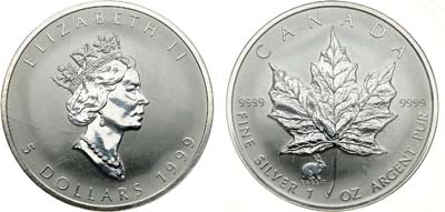 Лот №222,  Канада. 5 долларов 1999 года. Кленовый лист.