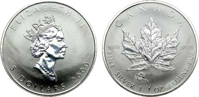 Лот №223,  Канада. 5 долларов 2000 года. Кленовый лист.