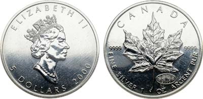 Лот №225,  Канада. 5 долларов 2000 года. Кленовый лист.