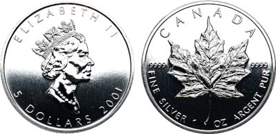 Лот №226,  Канада. 5 долларов 2001 года. Кленовый лист.