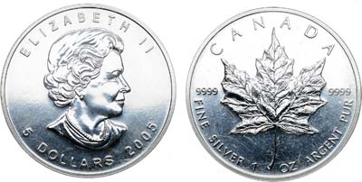 Лот №228,  Канада. 5 долларов 2005 года. Кленовый лист.