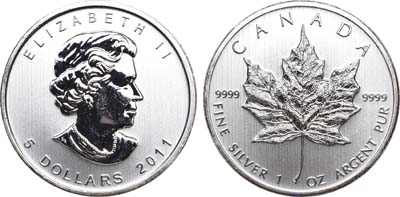 Лот №230,  Канада. 5 долларов 2011 года. Кленовый лист.