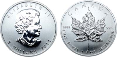 Лот №231,  Канада. 5 долларов 2011 года. Кленовый лист.