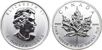 Лот №232,  Канада. 5 долларов 2013 года. Кленовый лист.