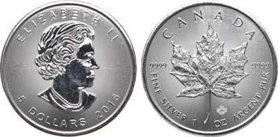 Лот №233,  Канада. 5 долларов 2016 года. Кленовый лист.