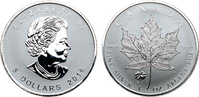 Лот №235,  Канада. 5 долларов 2016 года. Кленовый лист.