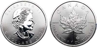 Лот №239,  Канада. 5 долларов 2020 года. Кленовый лист.