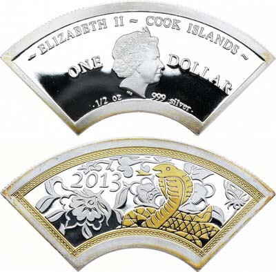 Лот №303,  Остров Кука. Королева Елизавета II. 1 доллар 2013 года. Год змеи.