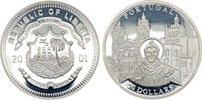 Лот №306,  Либерия. Республика. 20 долларов 2001 года. Европейские достопримечательности. Португалия.