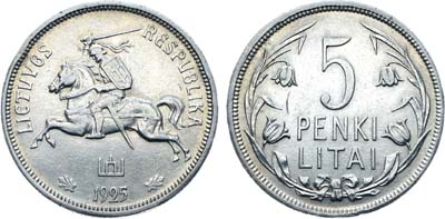 Лот №307,  Литва. 5 литов 1925 года.