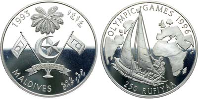 Лот №311,  Мальдивы. Республика. 250 руфий 1993 года. XXVI летние Олимпийские Игры, Атланта 1996.