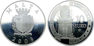 Лот №312,  Мальта. Европейский союз. 10 евро 2008 года. Архитектура. Кастильское подворье.