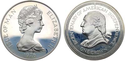 Лот №348,  Остров Мэн. Королева Елизавета II. 1 крона 1976 года. 200 лет Американской Независимости.