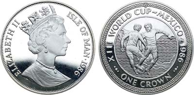 Лот №350,  Остров Мэн. 1 крона 1986 года. Чемпионат мира по футболу в Мексике.