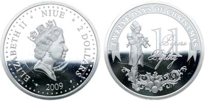 Лот №357,  Ниуэ. Королева Елизавета II.  2 доллара 2009 года. Двенадцать дней Рождества. Волынщик, 11.