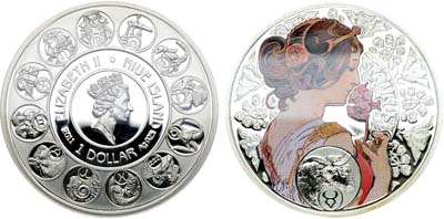 Лот №363,  Ниуэ. Королева Елизавета II. 1 доллар 2011 года. Знаки зодиака. Телец.