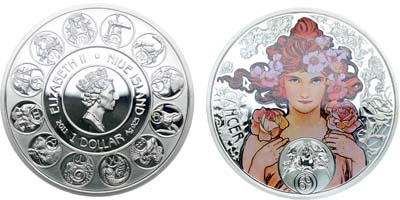 Лот №365,  Ниуэ. Королева Елизавета II. 1 доллар 2011 года. Знаки зодиака. Рак.