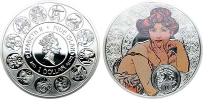 Лот №369,  Ниуэ. Королева Елизавета II. 1 доллар 2011 года. Знаки зодиака. Рыбы.