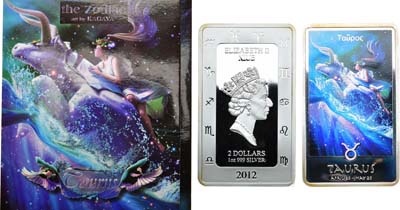 Лот №372,  Ниуэ. Королева Елизавета II. 2 доллара 2012 года. Знаки зодиака. Телец.