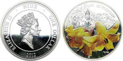 Лот №373,  Ниуэ. Королева Елизавета II. 1 доллар 2012 года. Лилии. Лилия армянская (Lilium Armenum).