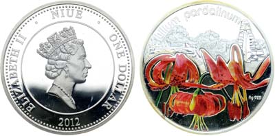 Лот №374,  Ниуэ. Королева Елизавета II. 1 доллар 2012 года. Лилии. Лилия леопардовая (Lilium Pardalinum).