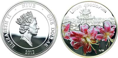 Лот №375,  Ниуэ. Королева Елизавета II. 1 доллар 2012 года. Лилии. Лилия прекрасная (Lilium Speciosum).
