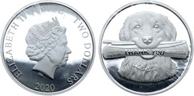 Лот №377,  Ниуэ. Королева Елизавета II. 2 доллара 2020 года. Верный друг (Спасибо) Собака.