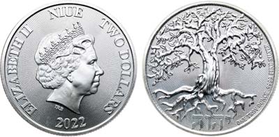 Лот №379,  Ниуэ. Королева Елизавета II. 2 доллара 2022 года. Древо жизни.