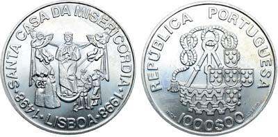 Лот №389,  Португалия. 1000 эскудо 1998 года. 500 лет церкви Мизерикордия.