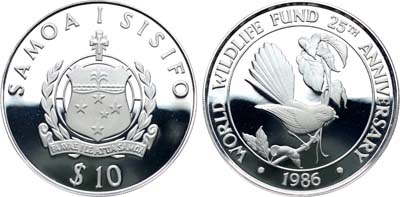 Лот №395,  Самоа и Сизифо. 10 тала 1986 года. 25 лет Всемирному фонду дикой природы.