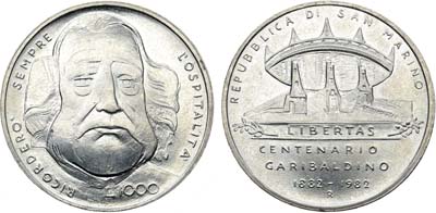 Лот №401,  Сан-Марино. Республика. 1000 лир 1982 года. 100 лет со дня смерти Джузеппе Гарибальди.