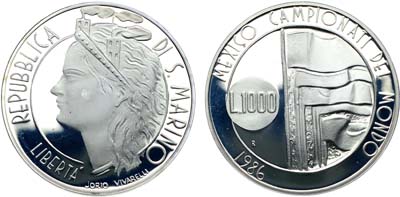 Лот №402,  Сан-Марино. Республика. 1000 лир 1986 года. Чемпионат мира по футболу 1986.