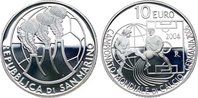 Лот №404,  Сан-Марино. 10 евро 2004 года. Чемпионат мира по футболу 2006 года в Германии.