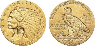 Лот №411,  США. 2 1/2 доллара 1910 года.