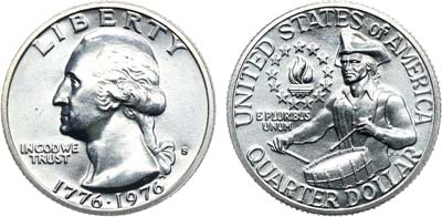 Лот №418,  США. Квотер (25 центов) 1976 года. 200 лет независимости США. Барабанщик.
